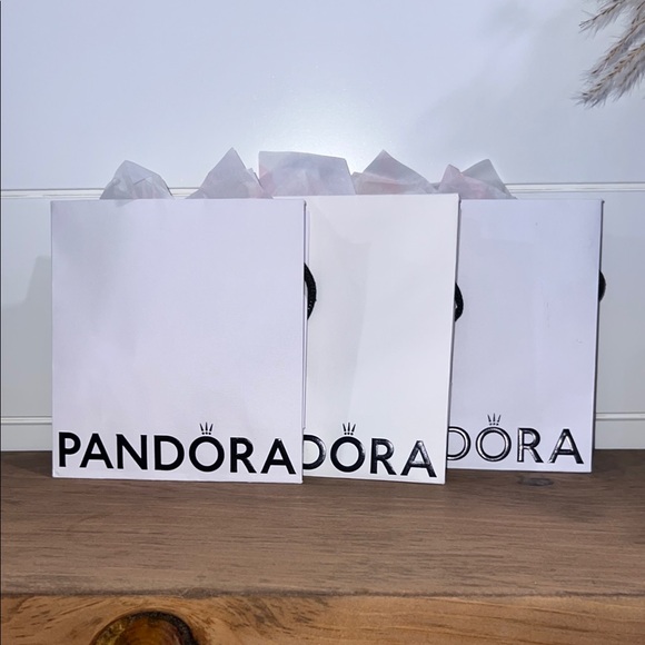 Pandora Jewelry - Pandora Elegant White Gift Bags With Pink Interior and Pandora Tissue Paper.